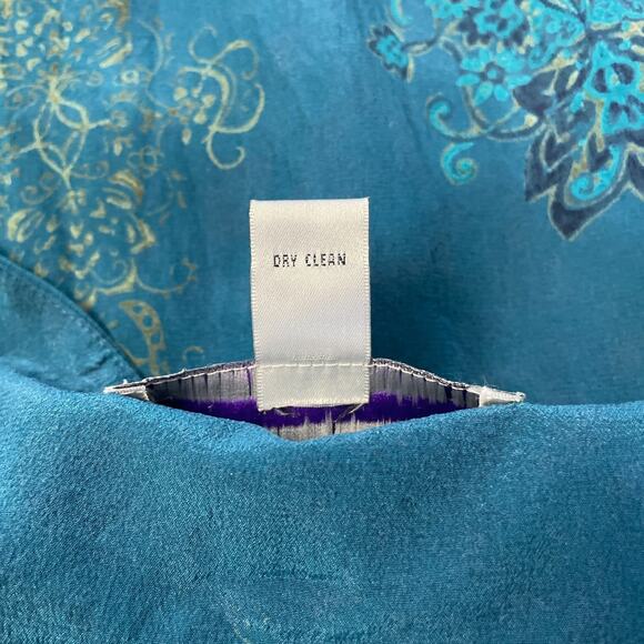 Boho Maxi Dress Plus Size 1X Blue Brocade Print Pure Silk Sleeveless Hippie Vtg - Picture 12 of 16